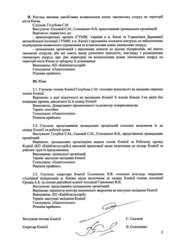 Протокол №23 від 04.03.2014 р. засідання Комісії з питань впорядкування, розміщення та демонтажу тимчасових споруд на території міста Києва