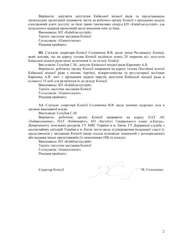 Протокол №26 від 14.08.2014 р. засідання Комісії з питання впорядкування, розміщення та демонтажу тимчасових споруд на території м. Києва